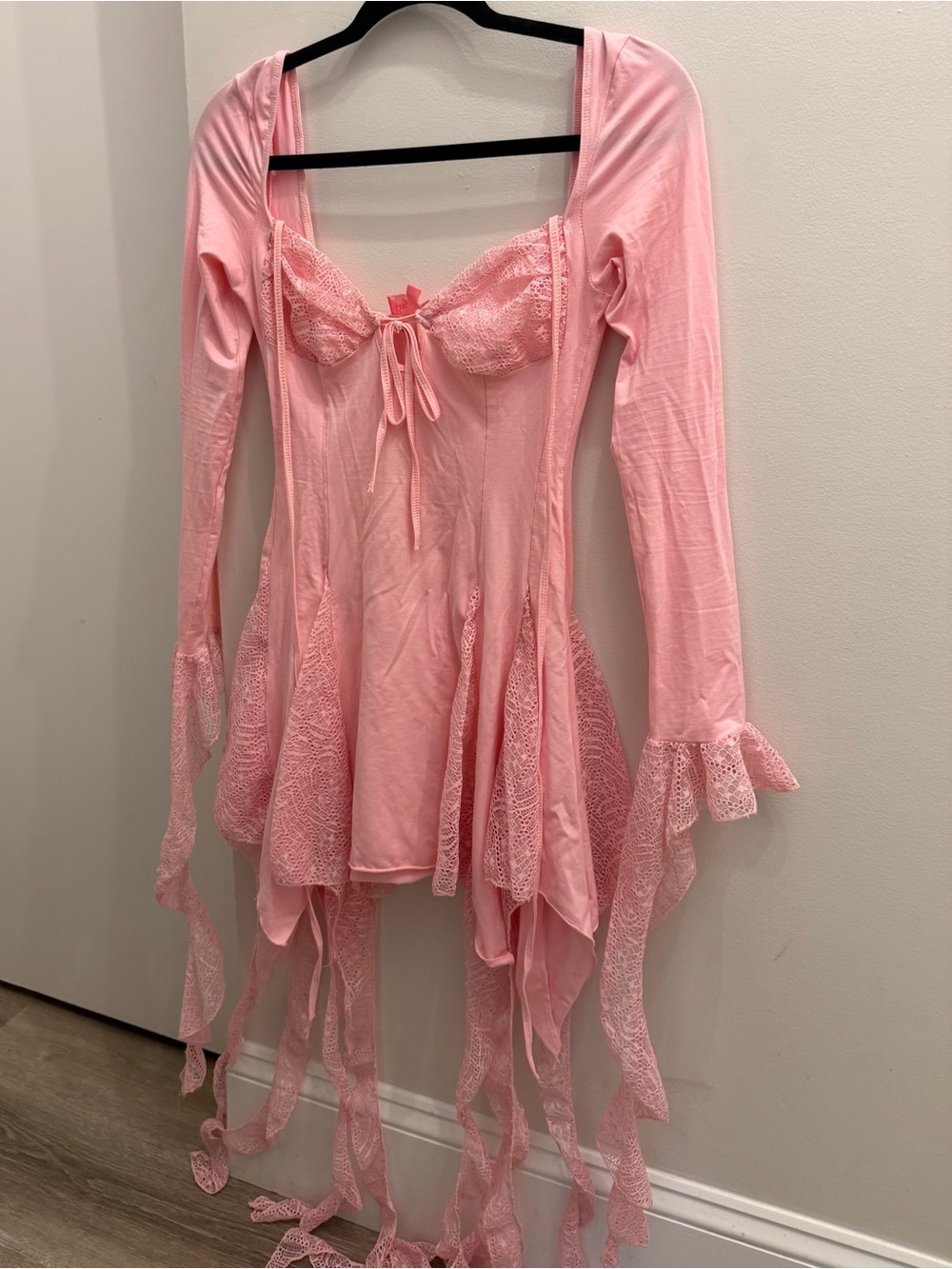Sugar Thrillz Light Pink Lace-Trim Long Sleeve Fairy Dress
